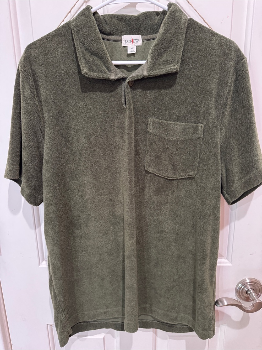 J. Crew Olive Terry Polo with Patch Pocket